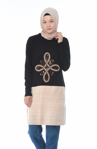 Tricot Embossed Pattern Sweater Black 1904-03