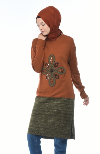 Tricot Embossed Pattern Sweater Brown 1904-04