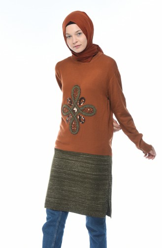 Tricot Embossed Pattern Sweater Brown 1904-04