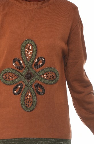 Tricot Embossed Pattern Sweater Brown 1904-04