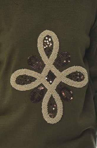 Tricot Embossed Pattern Sweater Khaki 1904-05