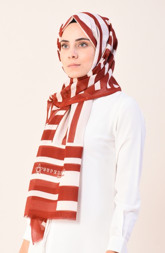 Desenli Pamuk Şal 901542-08 Kiremit 901542-08