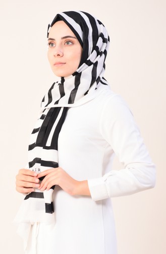 Patterned Cotton Shawl Ecru Black 901542-15