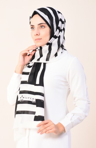 Patterned Cotton Shawl Ecru Black 901542-15