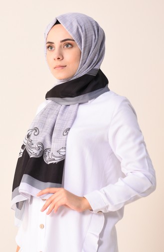 Patterned Cotton Shawl Black Gray 95299-01