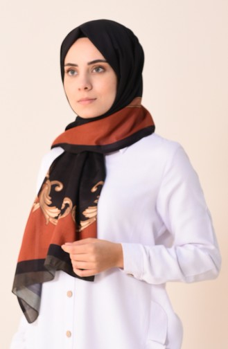 Patterned Cotton Shawl Black Brown Tobacco 95299-02