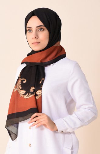 Patterned Cotton Shawl Black Brown Tobacco 95299-02