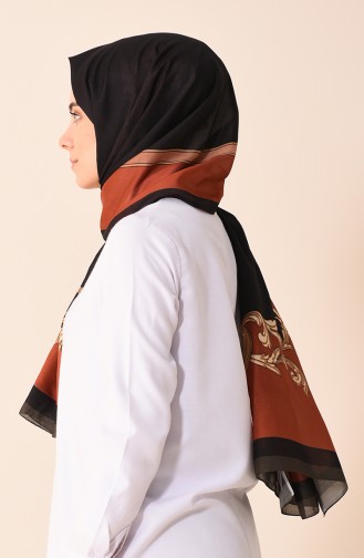 Patterned Cotton Shawl Black Brown Tobacco 95299-02