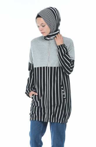 Zippered Striped Sweatshirt Gray 1586-02