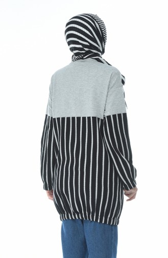 Zippered Striped Sweatshirt Gray 1586-02