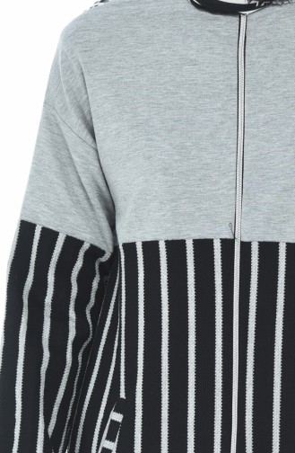 Zippered Striped Sweatshirt Gray 1586-02