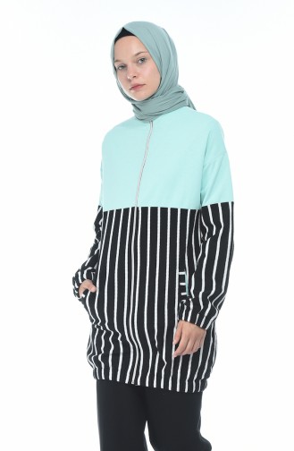 Zippered Striped Sweatshirt Mint Green 1586-03