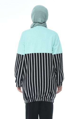 Zippered Striped Sweatshirt Mint Green 1586-03