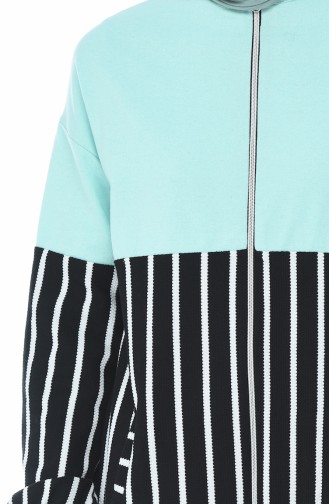 Zippered Striped Sweatshirt Mint Green 1586-03