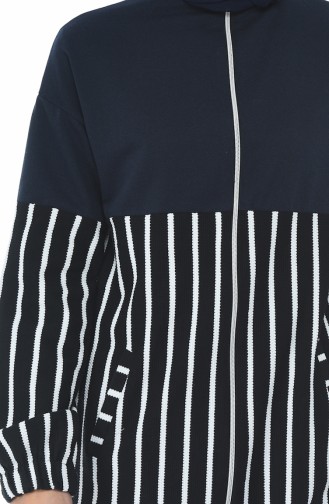 Zippered Striped Sweatshirt Navy blue 1586-04