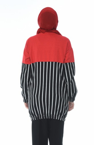 Zippered Striped Sweatshirt Red 1586-05