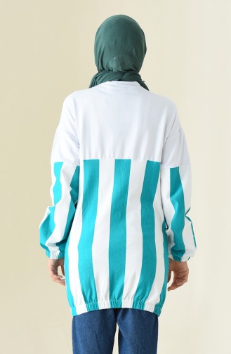 Zippered Striped Sweatshirt White Green 1587-01