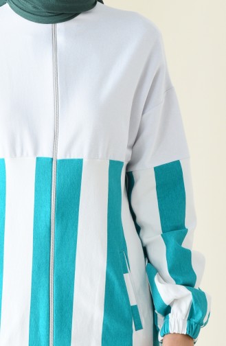 Zippered Striped Sweatshirt White Green 1587-01