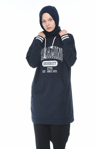 Printed Sweatshirt Navy Blue 1588-03