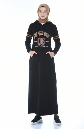 Schwarz Hijab Kleider 9088-05