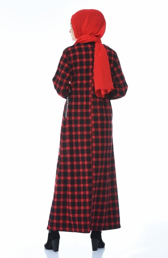 Kareli Kışlık Elbise 0325-02 Kırmızı 0325-02