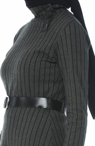 Striped Belt Dress Khaki 0326-01