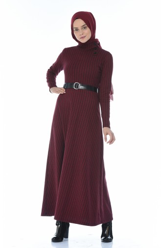 Striped Belt Dress Bordeaux 0326-03