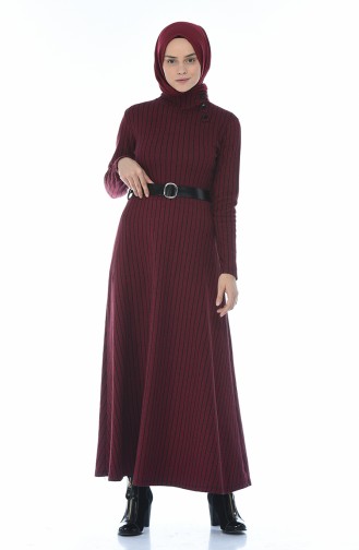 Striped Belt Dress Bordeaux 0326-03