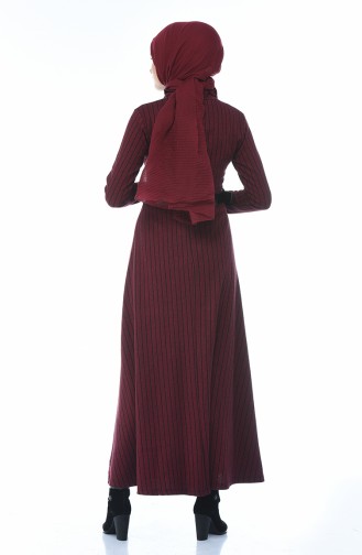 فستان مخطط بحزام أحمر كلاريت 0326-03