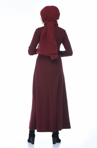 Striped Belt Dress Bordeaux 0326-03