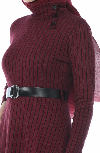 Striped Belt Dress Bordeaux 0326-03