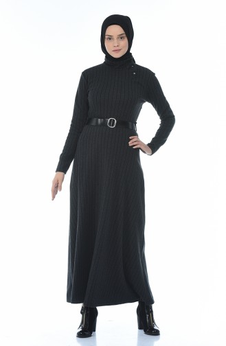 Gestreiftes Kleid mit Gürtel 0326-04 Rauchgrau 0326-04