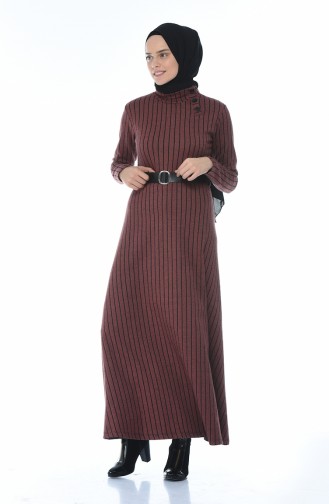 Striped Belted Dress Brick 0326-05
