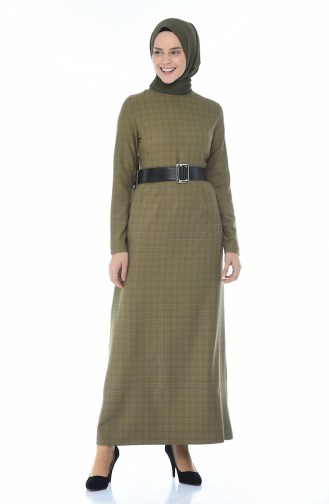 Pleated Dress with Belt Khaki 2092-01