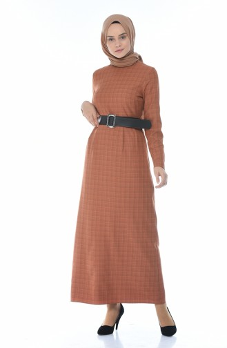 Pleated Dress with Belt Brick 2092-02