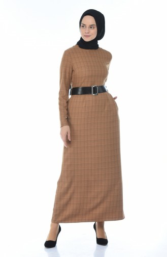 Pleated Dress with Belt Mustard 2092-03