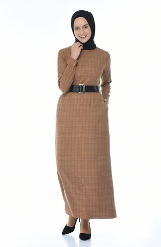 Pleated Dress with Belt Mustard 2092-03