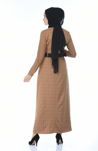 فستان مطوي بحزام خردلي 2092-03