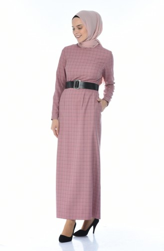 Pleated Dress with Belt Dried rose 2092-04