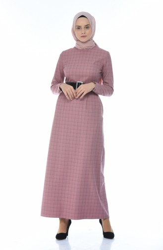 فستان مطوي بحزام بلون الورد المجفف 2092-04