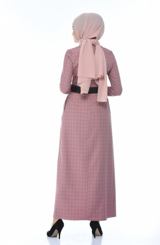 فستان مطوي بحزام بلون الورد المجفف 2092-04