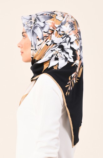 Karaca Patterned Rayon Scarf Black Gold 90611-06