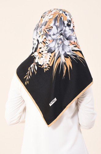 Karaca Patterned Rayon Scarf Black Gold 90611-06