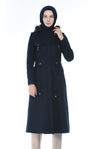 Hooded Lined Coat Navy Blue 9014-01