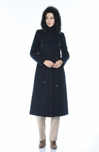 Hooded Lined Coat Navy Blue 9014-01