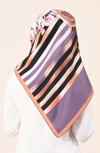 Karaca Synthetic Silk Twill Scarf Brown Lilac 90602-02