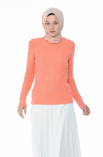 Tricot Pearl Sweater Coral Color 7701-02