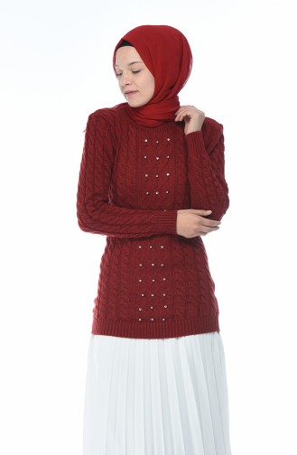 Tricot Sweater Decorated With Stones Bordeaux 8037-06