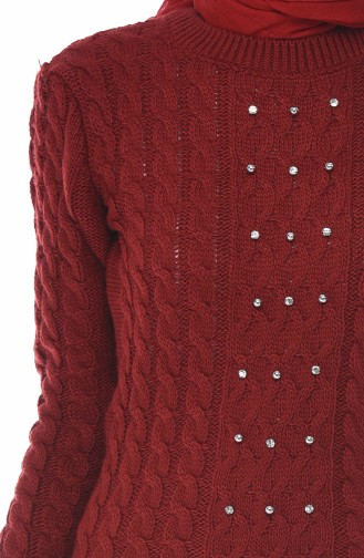 Tricot Sweater Decorated With Stones Bordeaux 8037-06