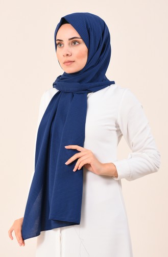 Line Patterned Cotton Shawl Navy Blue 4510-02